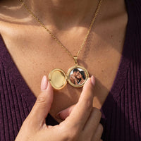 Thumbnail for Floral Round Photo Locket Necklace, view 1
