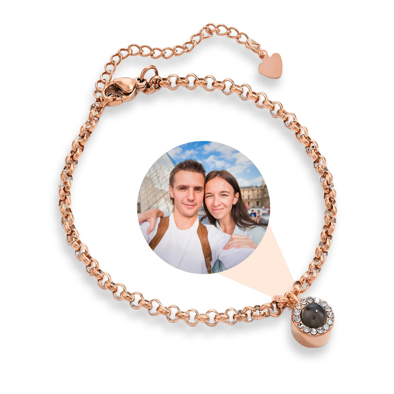 Halo Personalized Photo Bracelet - Personalized Gift for Women - Custom Jewelry For Her - Custom Bracelet Picture - Personalised Photo Gift Bracelet Rose Gold Brother & Sisters