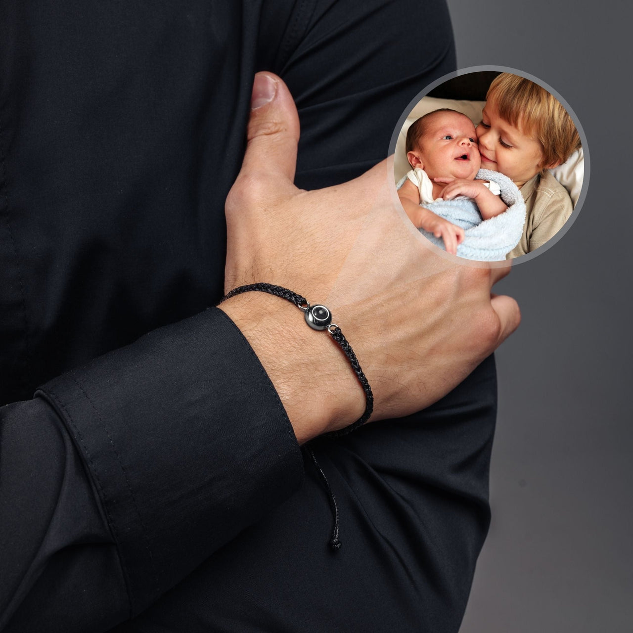 Man Bracelet - Men's Personalised Bracelet - Classic Personalized Photo Bracelet - Personalized Gift for Men - Custom Jewelry for Him - Custom Bracelet Picture - Personalised Photo Gift Bracelet Black / Silver Brother & Sisters