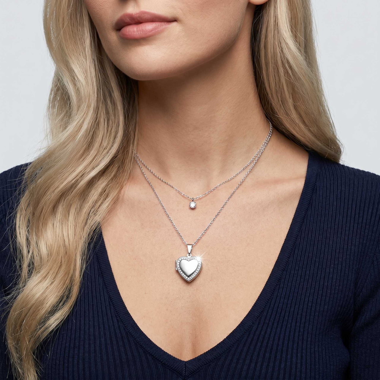 Crystal Heart Photo Locket Necklace