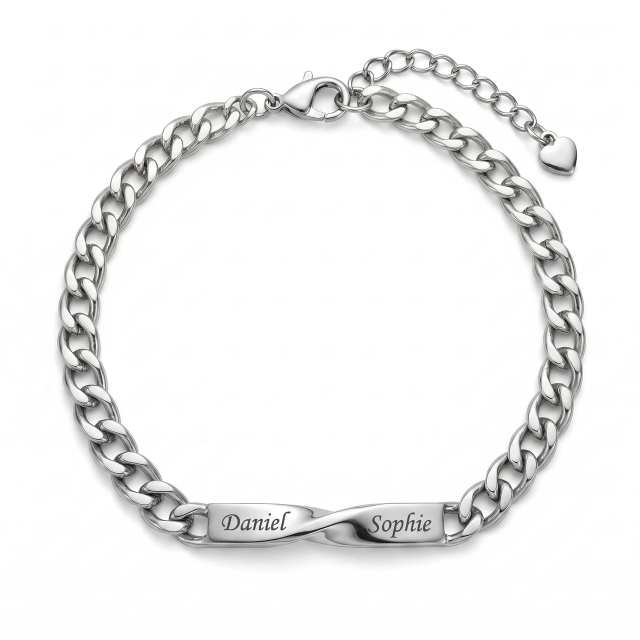 Infinity Bond Matching Bracelet featuring two names, Daniel and Sophie, symbolizing unbreakable connection by Brother & Sisters.