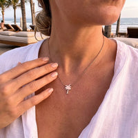 Thumbnail for Palm tree necklace — worn, real size, rose gold | SKU: 8732822-rose-gold-color