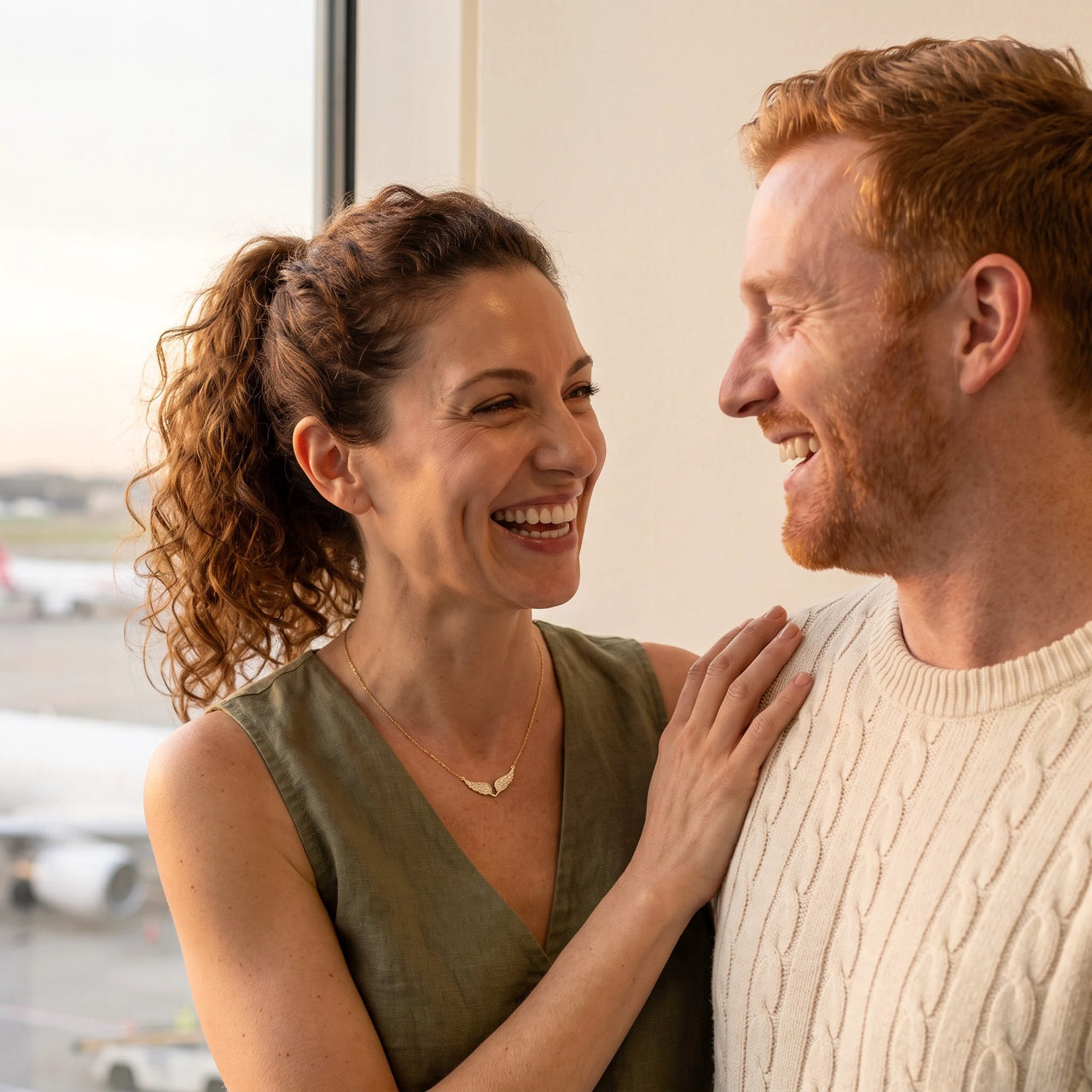 Woman wearing the gold necklace with her partner | SKU: 42002-gold