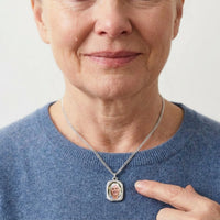 Thumbnail for Woman moved as she wears her sister's photo in the silver oval necklace | SKU: TPH-OVLN-SILVER