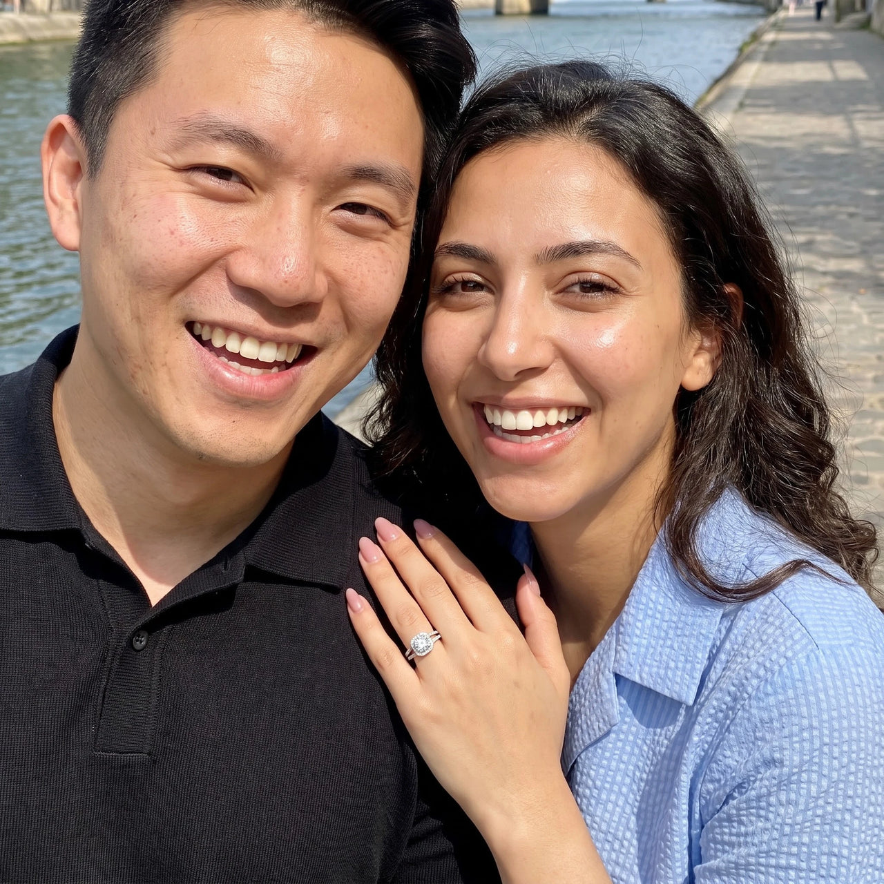 Couple moment, she wears the Silver Square Ring | SKU: 346060-4.5-silver