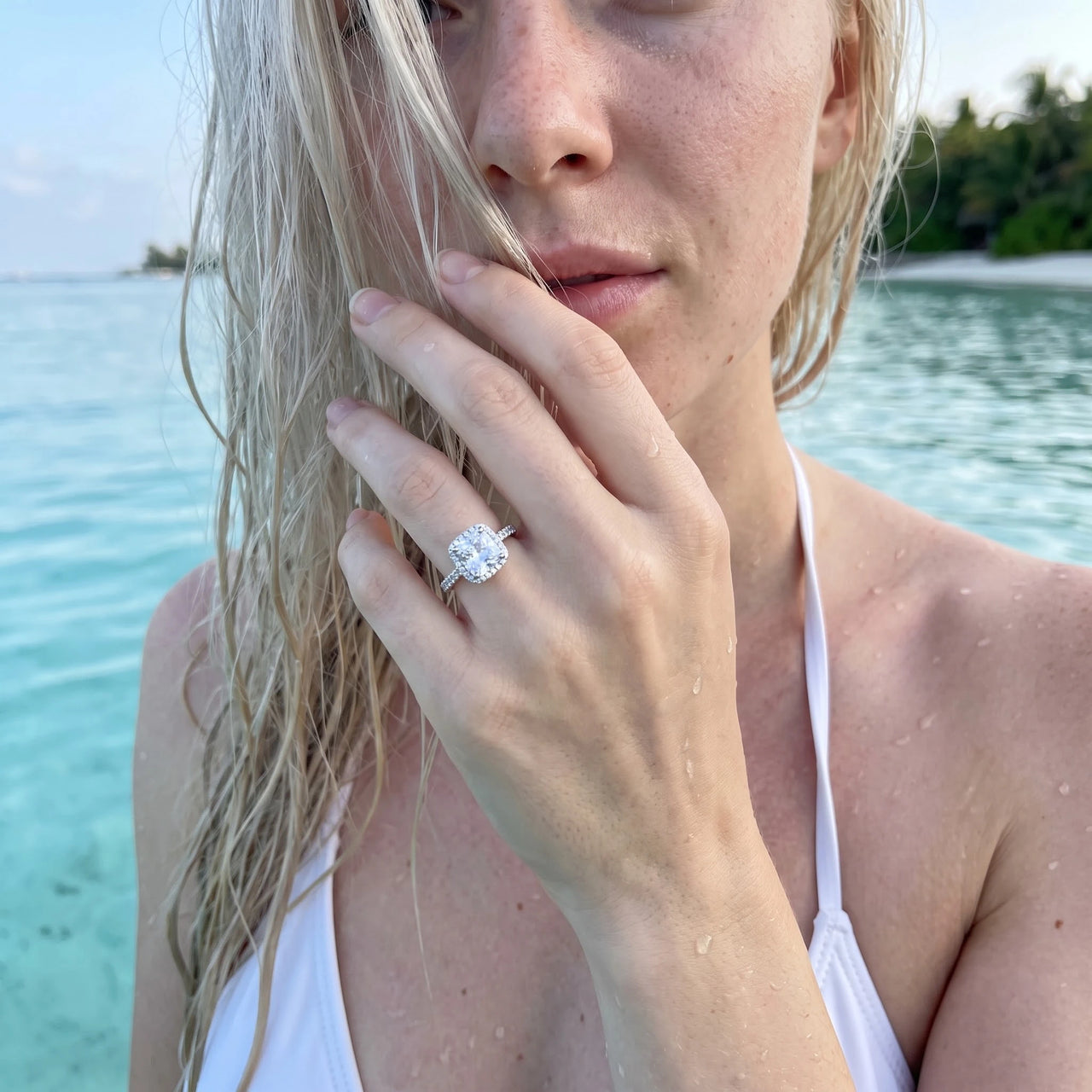Silver engagement ring — worn in the water, waterproof, silver | SKU: 497131-4.5-silver